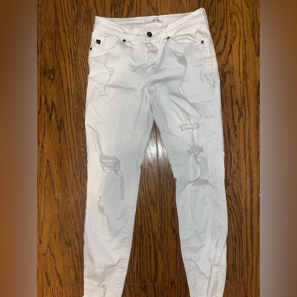 Kancan (boutique brand) white denim distressed jeans